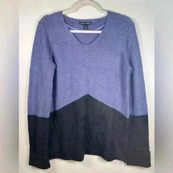 Cable & Gauge Colorblock Sweater Purple Gray Oversized Women’s Size Small - Picture 10 of 11